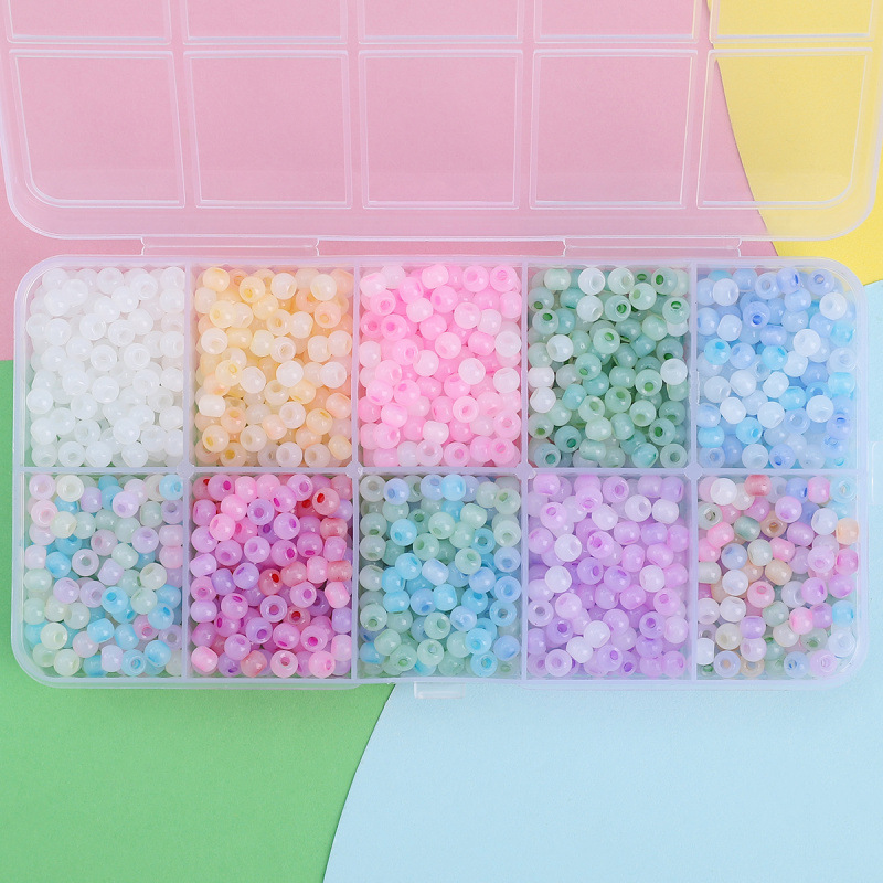 인터넷 연예인 모델#그리드 상자 10개| 혼합 색상 고양이 눈 옥 얼음 유리 쌀 구슬 4mm 그리드당 10g, 약 1500개, 1 세트/상자