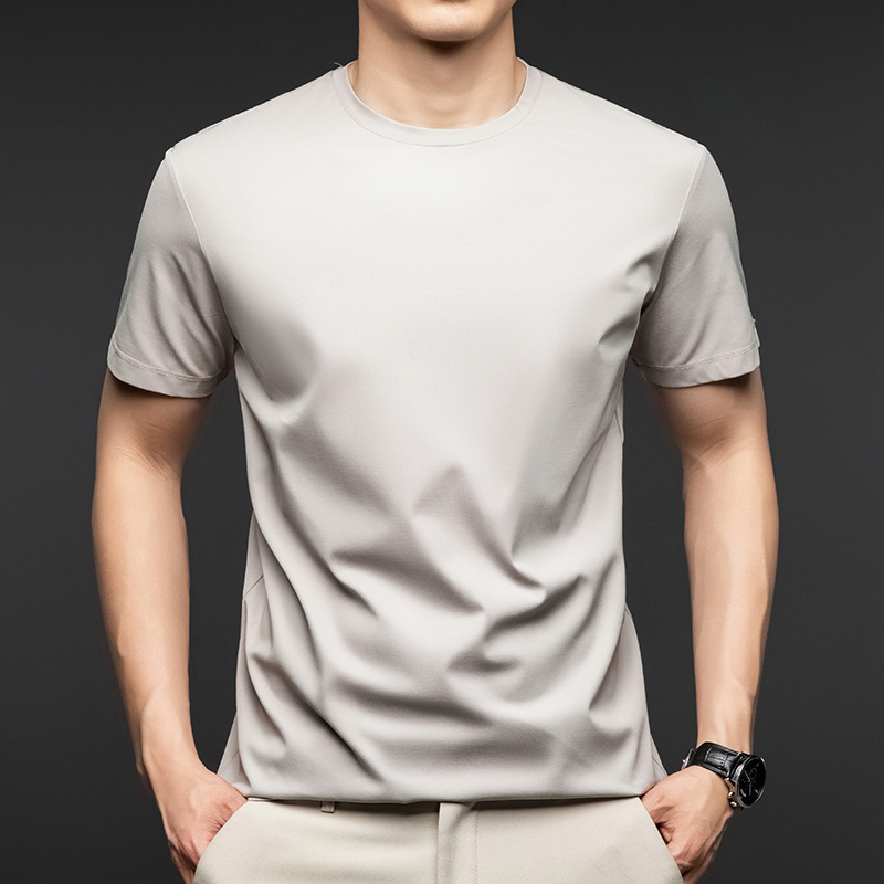 Trend men's summer silk quality quick dry short sleeve T-shirt with…