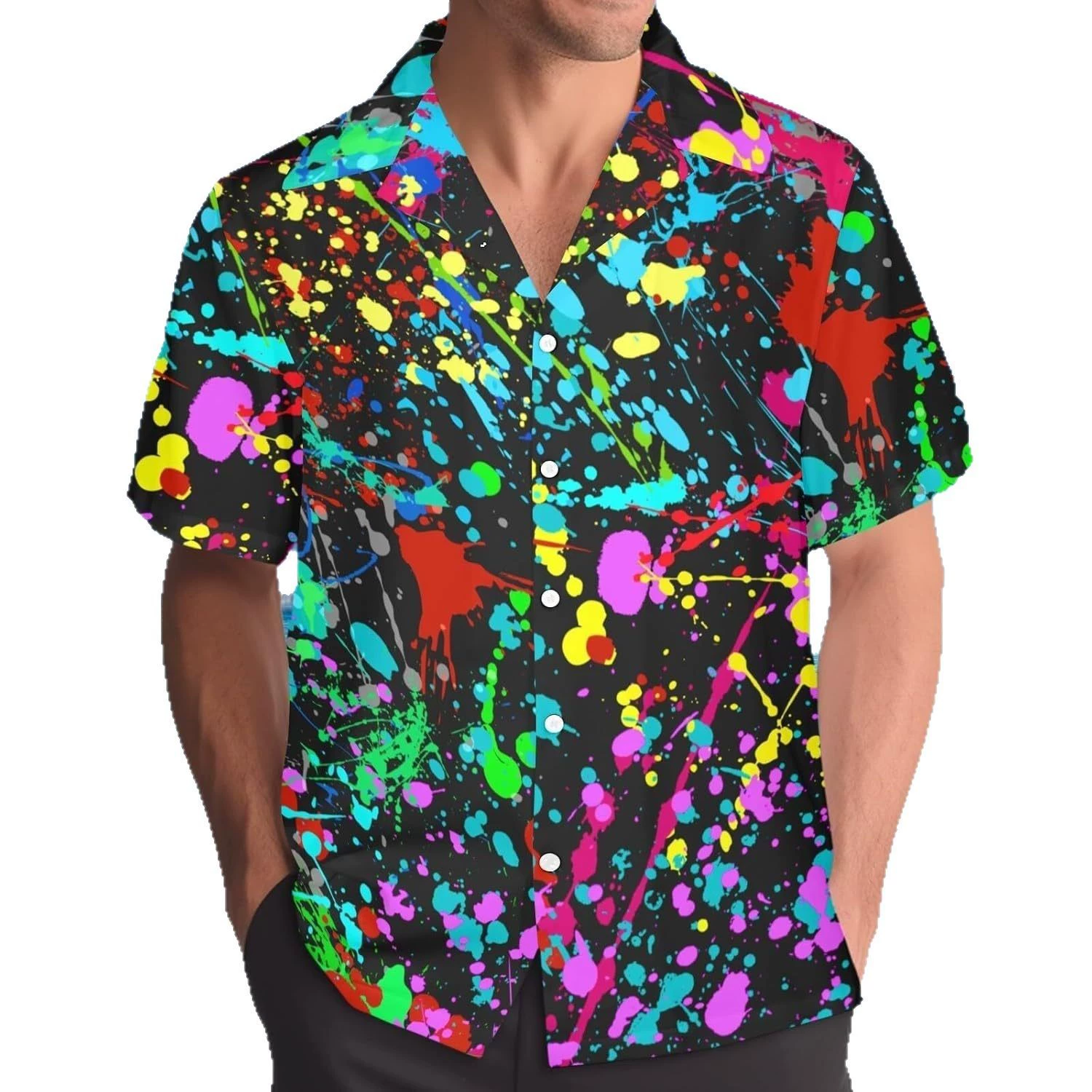 LESOCUSTOM 80s 90s Hawaiian shirt men's retro button short-sleeved shirt