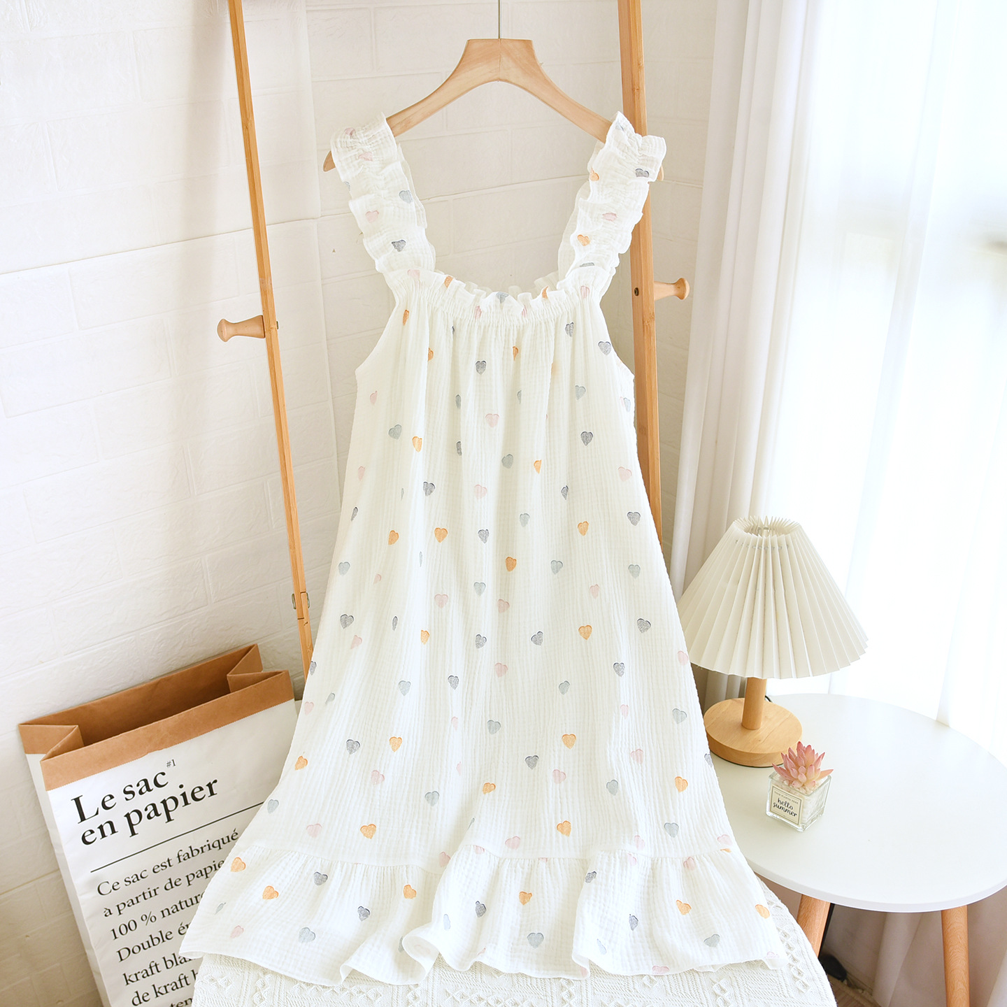 Camisón para mujer verano hilo de algodón puro estilo delgado camisola pijamas sueltos de longitud media dulce y linda falda larga servicio a domicilio