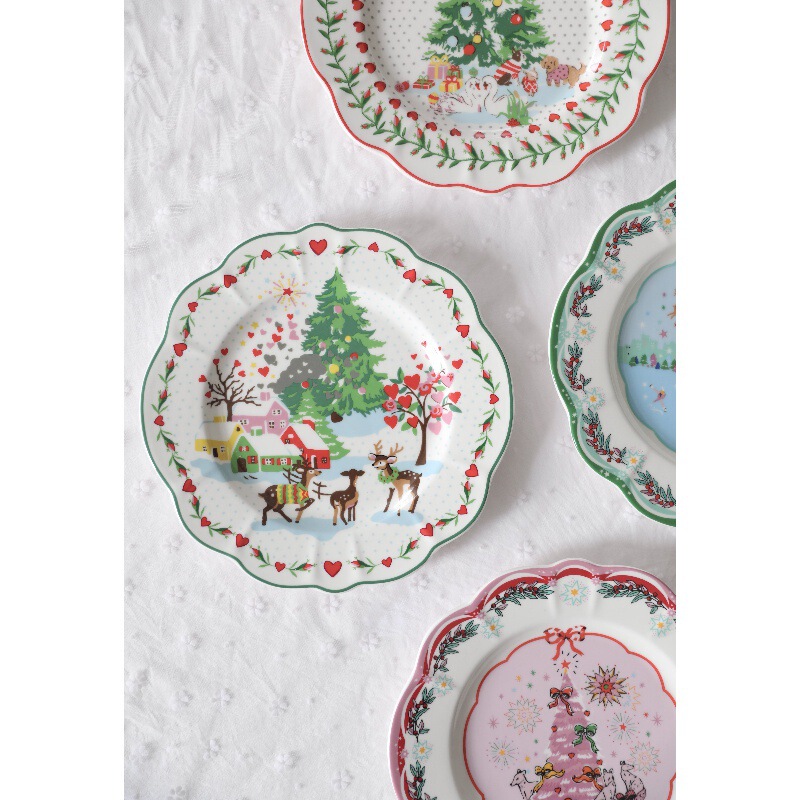 MUSe Garden Christmas Season Original Box British Cath Kidston Family Joy Underglaze Color 8inch Dinner Plate MUSe Garden Christmas Season Original Box British Cath Kidston Family Joy Underglaze Color 8inch Dinner Plate