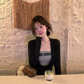 显瘦上衣开衫修身早秋人棉小众心裁精致穿搭气质假两件长袖T恤女