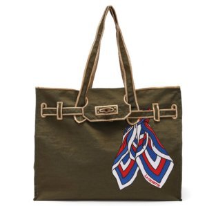 밀리터리 그린 실크 스카프 매듭 토트백