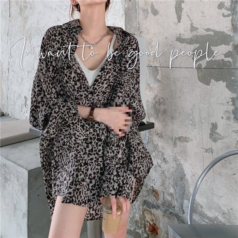 Leopard Print Shirt Summer New Retro Design Niche Loose Mid-Length Sun Protection Long-Sleeved Shirt Jacket Top Leopard Print Shirt Summer New Retro Design Niche Loose Mid-Length Sun Protection Long-Sleeved Shirt Jacket Top
