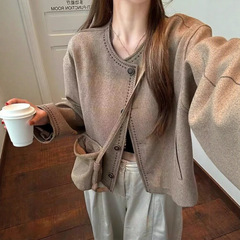 小香风短款毛呢外套女2025新款秋冬爆款小个子圆领明线配包包上衣