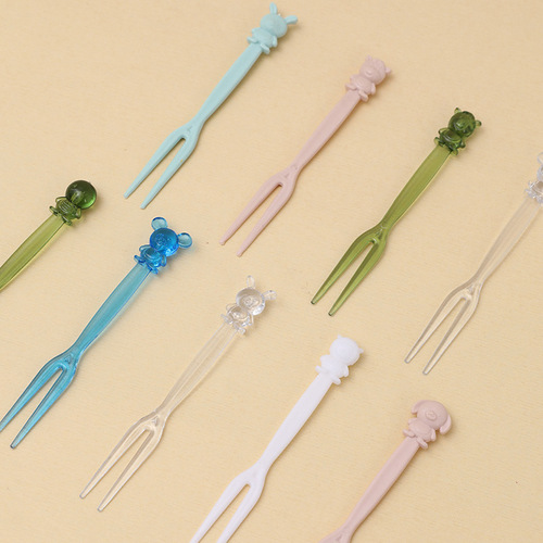 Disposable fruit fork wholesale 12 zodiac Chinese style 50-pack thickened two-tooth fruit cake snack fork