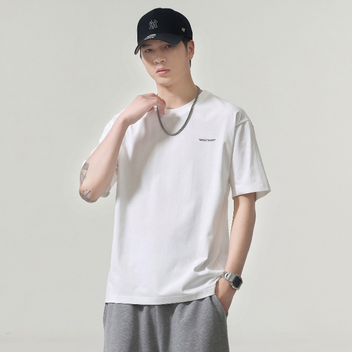 80 frío algodón camiseta de mangas cortas hombre 2026 verano transpirable camiseta de mangas cortas casuales blanco negro