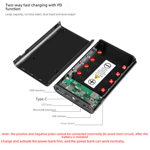 HAWEEL4 18650 Battery Fast Charging Box Power Bank Case Mobile Power Suit Dual USB Battery Box