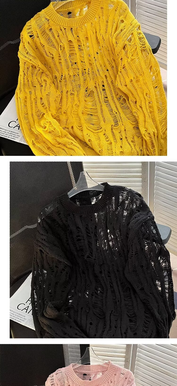 Übergroßer, lässiger Strickpullover für Herren mit einzigartigem Cut-Out-Design. Lockere Passform, lange Ärmel, bequemer Pullover für den Alltag (mehrere Farben)_voghion.com