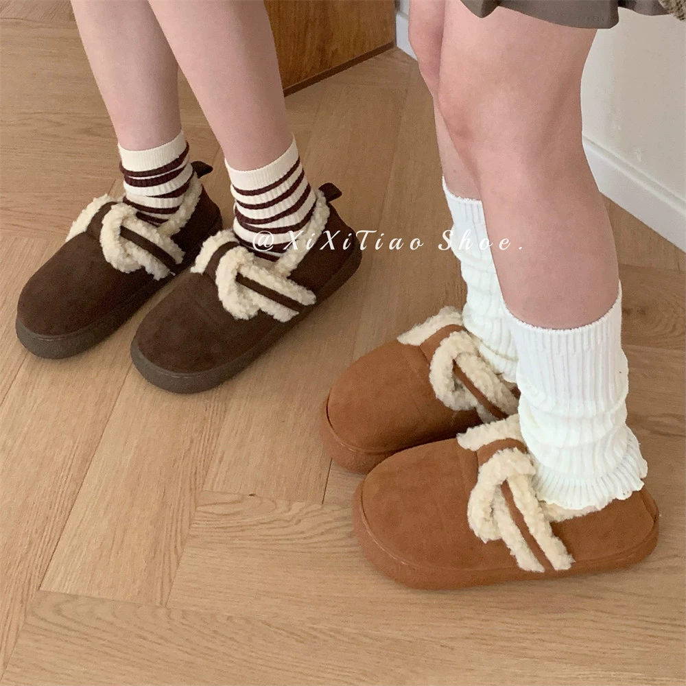 Модные теплые домашние удобные хлопковые тапочки, детские Персонализированные корейские туфли для девочек с флисовой подкладкой для родителей и детей, зимняя обувь из Биркенеди