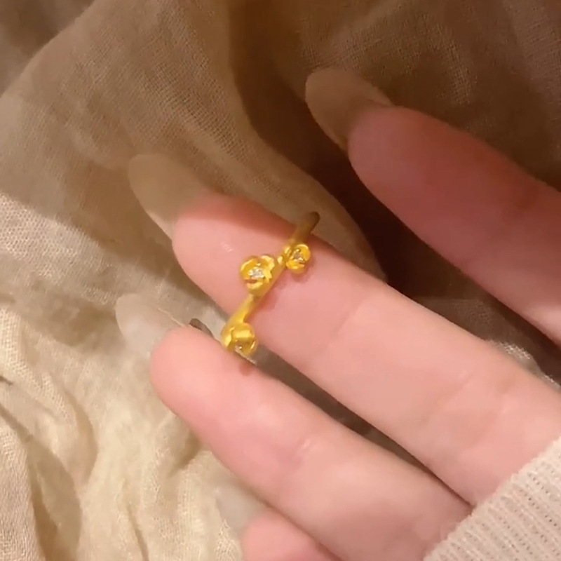新中式郁金香戒指女微镶锆石精致食指戒高级感开口可调节指环批发|undefined