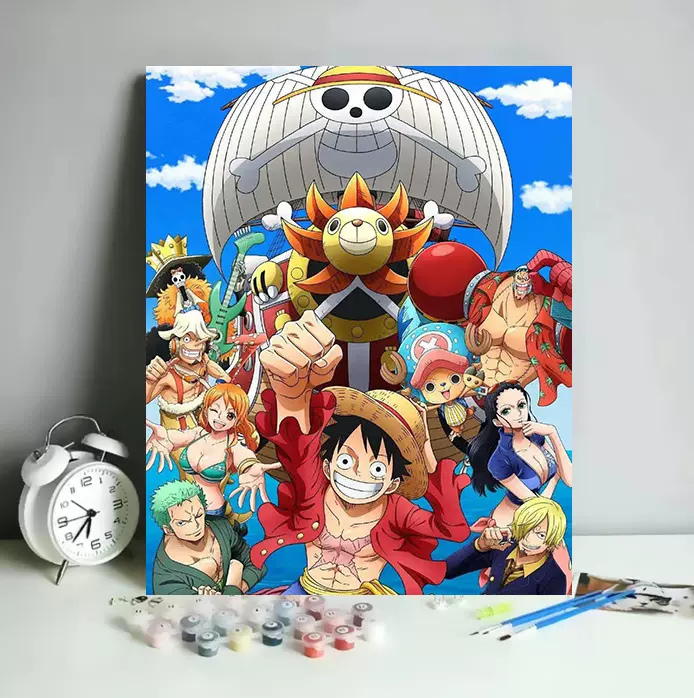 海贼王数字油画diy填充油彩画卡通动漫儿童涂色彩绘插画涂鸦
