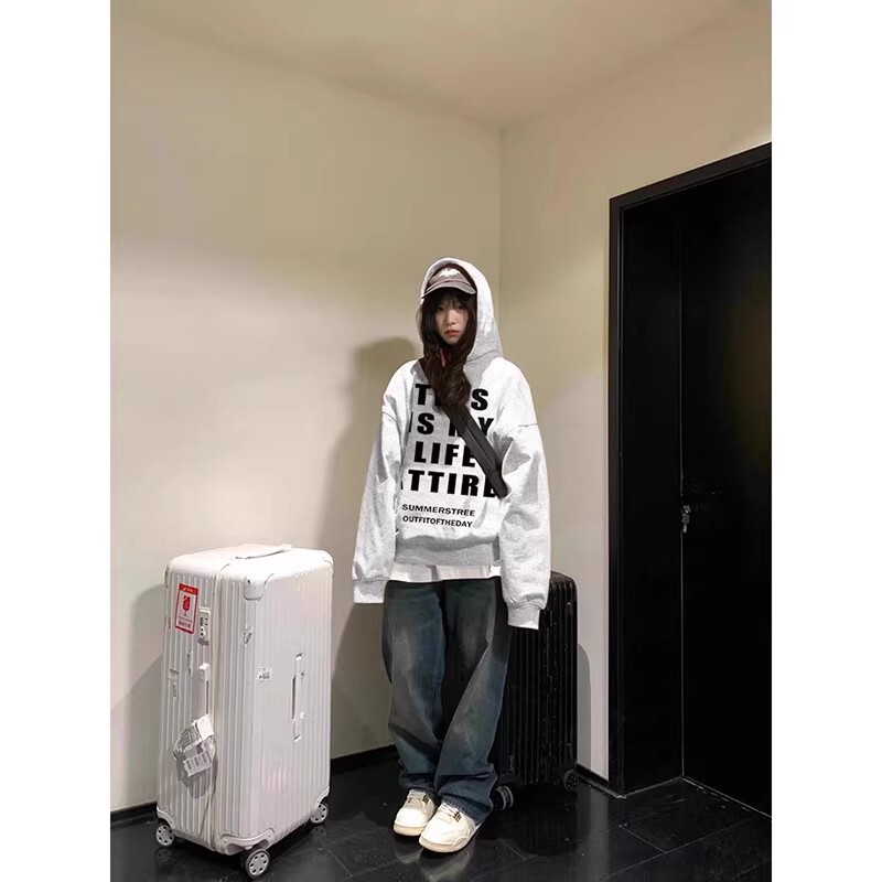 白灰色休闲运动套装女卫衣休闲裤子一整套秋冬季2025新款韩系穿搭|undefined