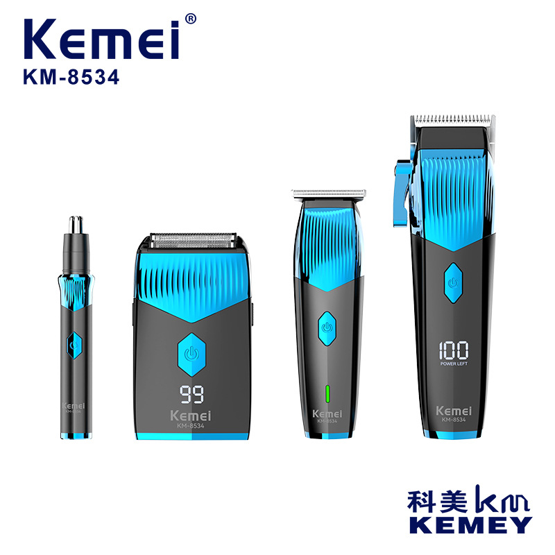 Kemei nuevo conjunto de cuidados de belleza multi-en - uno, tijeras de corte de pelo de pantalla digital de gran capacidad, tijeras de talla profesional de carga rápida USB