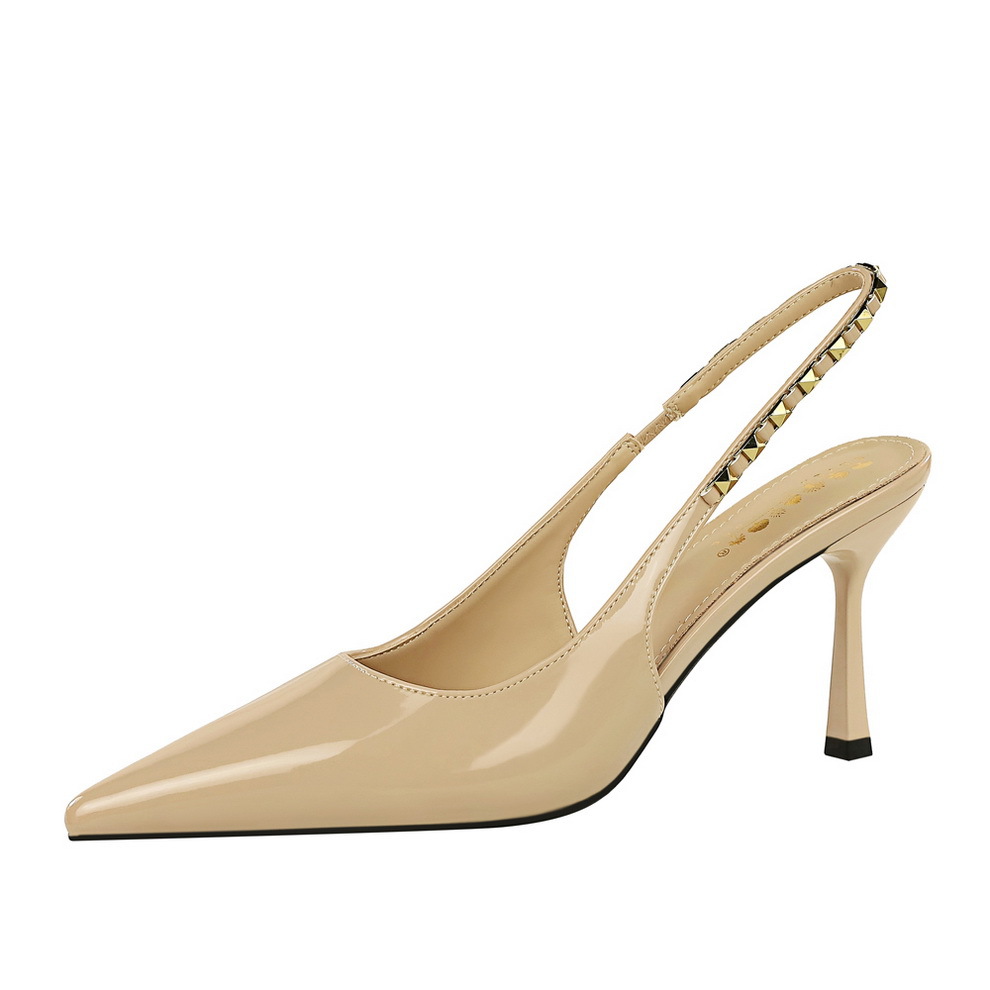 7317-A7 Fashionable Thin Heel Riveted Rear Hook Strap Shallow Mouth Single Shoe Female Style Sexy Commuter Pointed Women's Shoes
