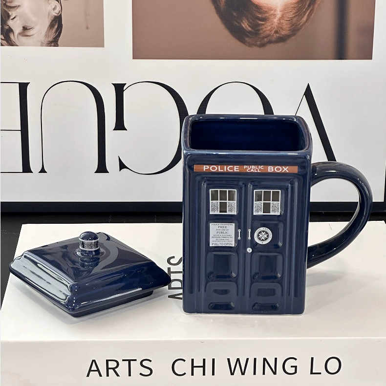 Retro Ceramic Telephone Mug, Creative British Box Design, Blue, 401–500 ml