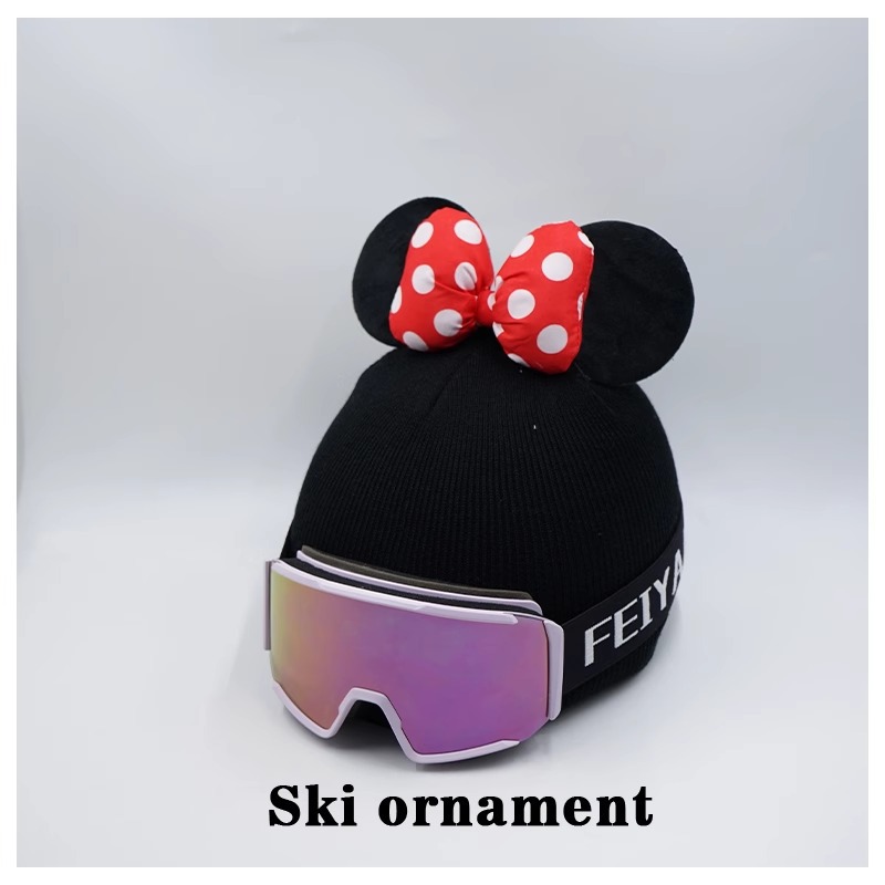 White Dot Minnie Ear Ski Hat Helmet Cover Plush Cute Snowboard