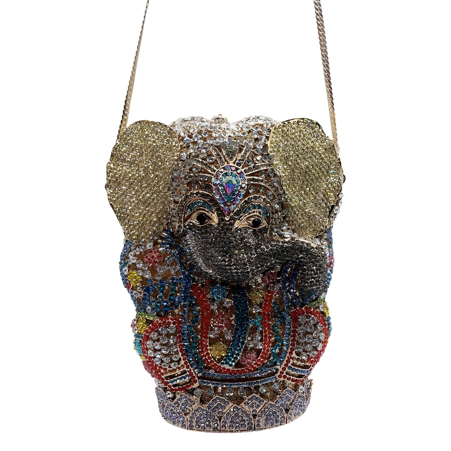 Elefante con diamantes bolsas de cena, dios de la India, bolsas de diamantes de mano, bolsas de mujer, cltuch