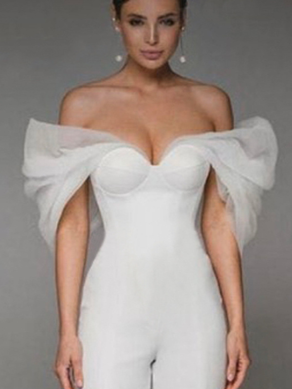 2025 Amazon ropa de mujer nuevo producto caliente organza blanca vendaje de un hombro mono mujer alta sentido verano image 3