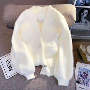 2024 New Autumn and Winter Furry Imitation Mink Knitted Cardigan for Small Women to Wear Long-Sleeved Fashionable Sweater for Women