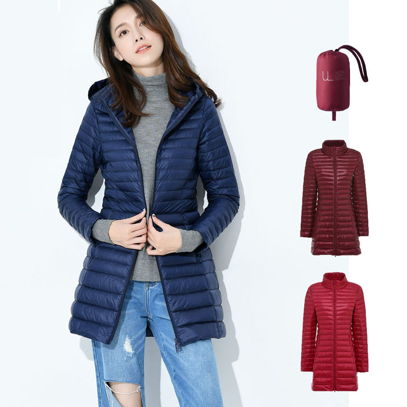 Down Jacket Women's Winter New Mid-length Lightweight White Duck Down Elegant Thickened Warm Slim Korean Fashion Slim-fit