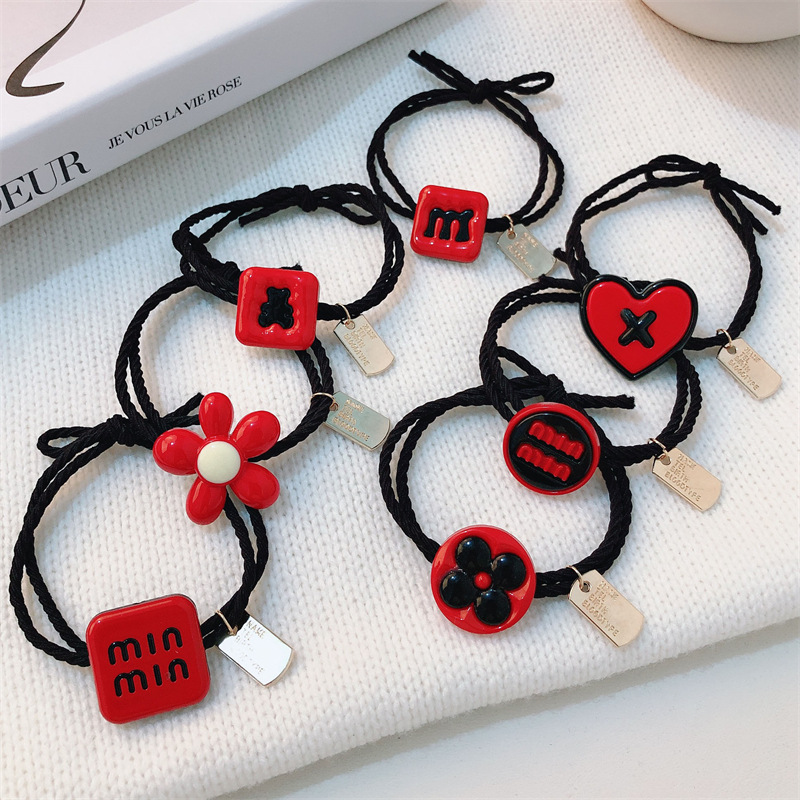 Año Nuevo feliz corda de cabello roja de amor chica de alta elasticidad duradera cola de caballo corda de goma anillo de cabello adornamiento para el cabello