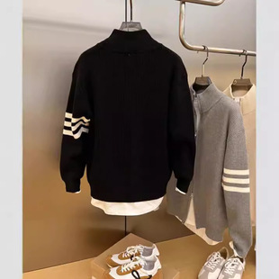 2024 New Classic Four Bar Coat Knitwear Cardigan Spring and Autumn All-match Fashion Men's Jacket Top