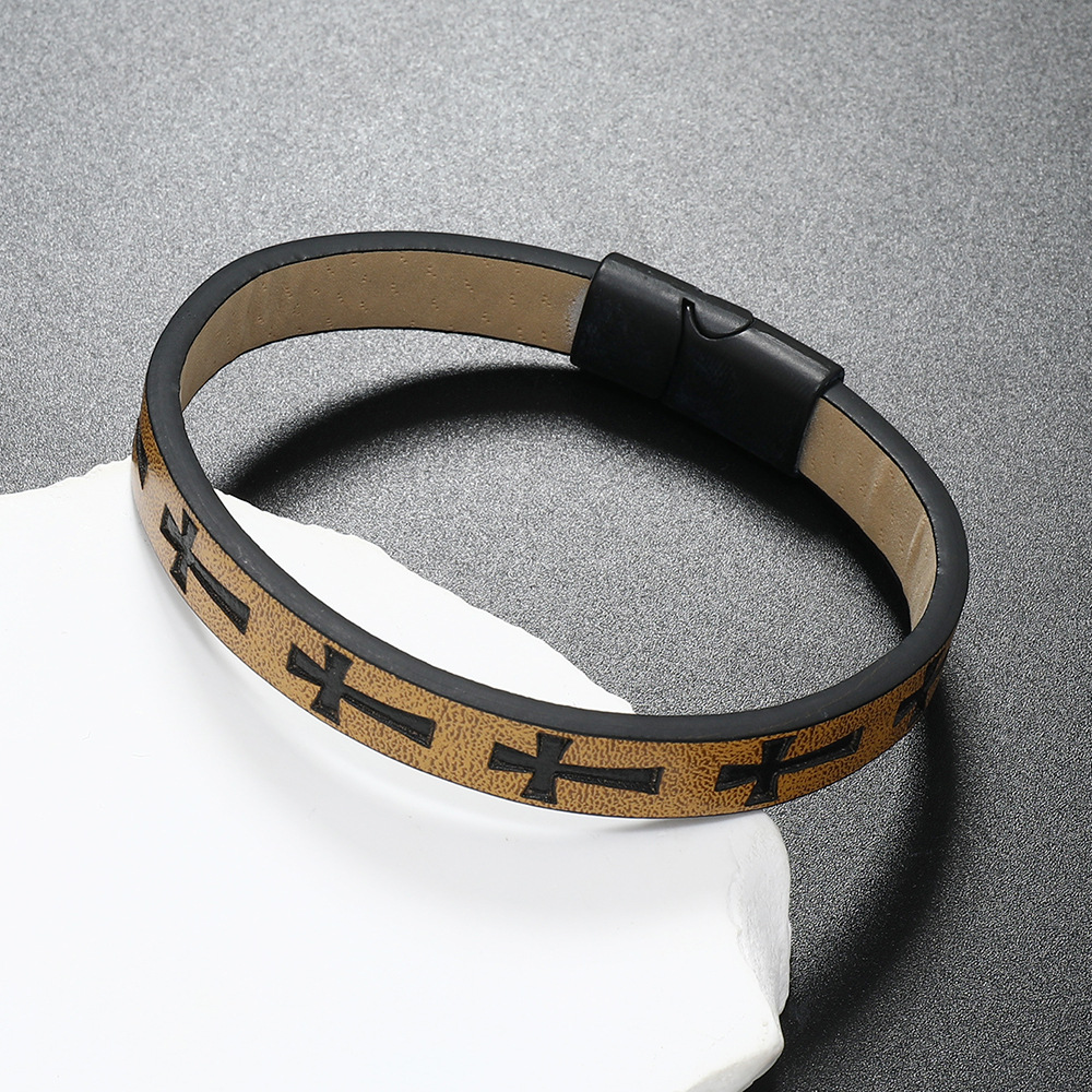 Vintage Style Cross Pu Leather Unisex Bangle display picture 2