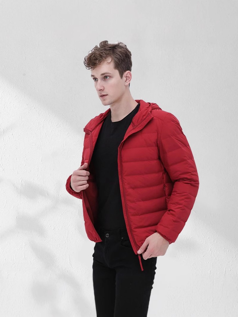 Transfronterizo sin costuras prensado chaqueta de plumón ligera hombre corto nuevo estilo de invierno moda guapo chaqueta con capuchón casual