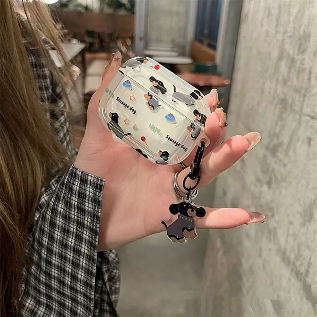 Чехол для наушников Apple AirPods Pro 3/4-го поколения в мультяшном стиле, забавный черный такса.