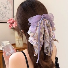 妖精のようなシフォン花柄ヘアクリップ、スイートハーフタイヘアクリップ、ヘアボリュームアップ 2025 新しい後頭部ポニーテールクリップ、サメクリップ