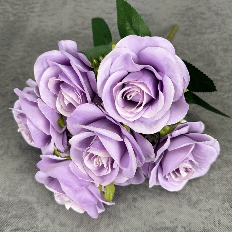 9 manojo de la cabeza, amante, rosa, flor artificial, boda, decoración del hogar, rosa, decoración de flores falsas hechas a mano al por mayor