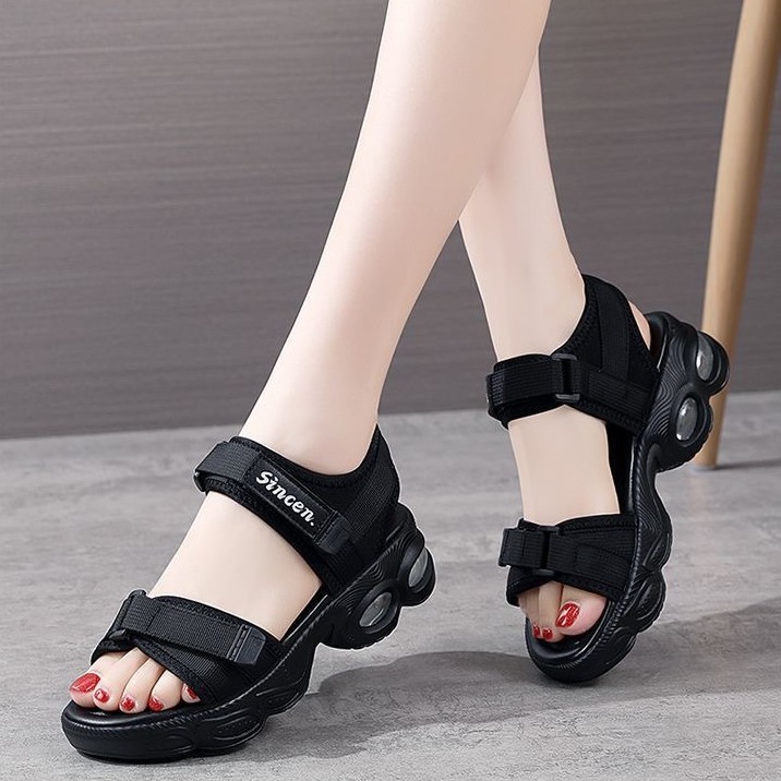 Sandallas deportivas de doble estrella de moda de verano para mujeres con almohadilla de aire con suela suave y cómoda, zapatos de playa de velcro con dedos abiertos