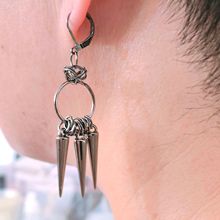 境外ebay热销欧美尖锥耳环铆钉哥特中长尖锥多环铁电镀黑耳扣耳饰