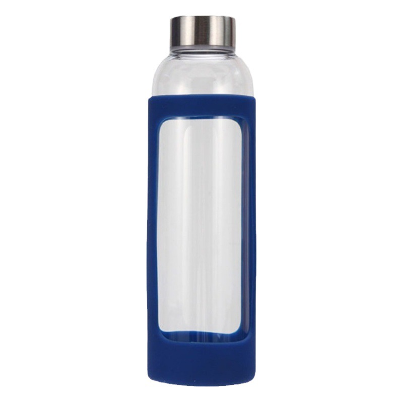 Venta caliente transfronteriza cubierta de silicona cubierta de madera vidrio botella de vidrio de una sola capa al aire libre con cuerda anti-scald publicidad Copa LOGO