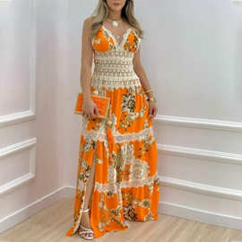 2025新款女装夏长款蕾丝花边拼接性感吊带裙休闲时尚百搭连衣裙