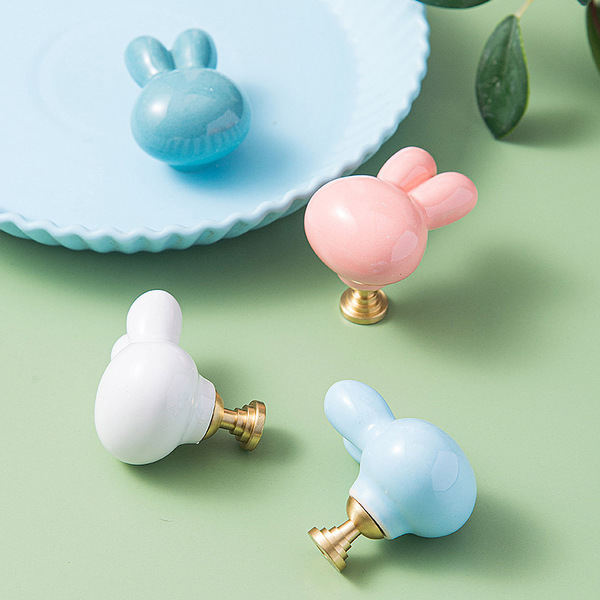 Cute color rabbit children's room drawer single -hole pull handwater…