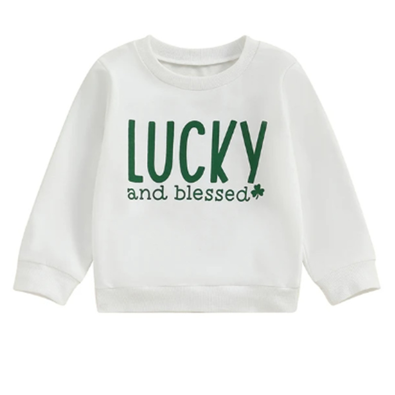 2024 cross-border new Irish holiday sweatshirt fuzzy letter printed long sleeve round neck pullover loose top