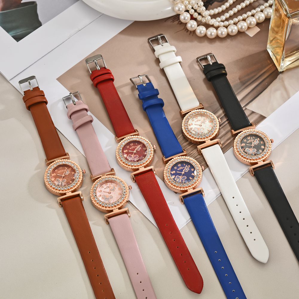 Reloj de diamantes de mariposa de moda para mujer, estudiante, reloj de cuarzo de cuero de temperamento de alto valor, reloj de mujer de alta gama de moda
