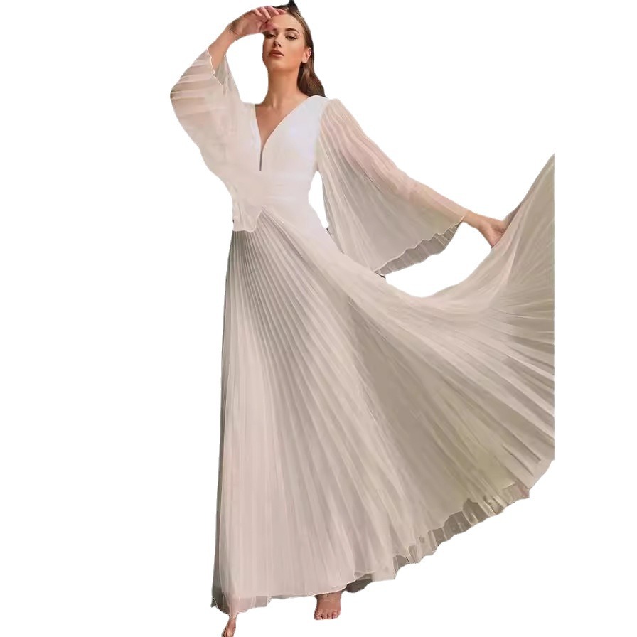 2022 europeo y americano transfronterizo Comercio exterior nueva ropa de mujer deseo Amazon sexy profundo V Vestido de manga larga vestido Delgado image 7