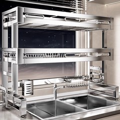 304ステンレスキッチン水槽物置棚皿洗い槽多機能食器収納池に食器棚を置く