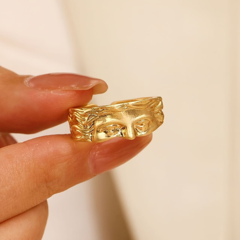 Venus Half Face Ring Men's Exaggerated Cold Wind Expression Finger Ring Fashion European and American Temperament Open Ring