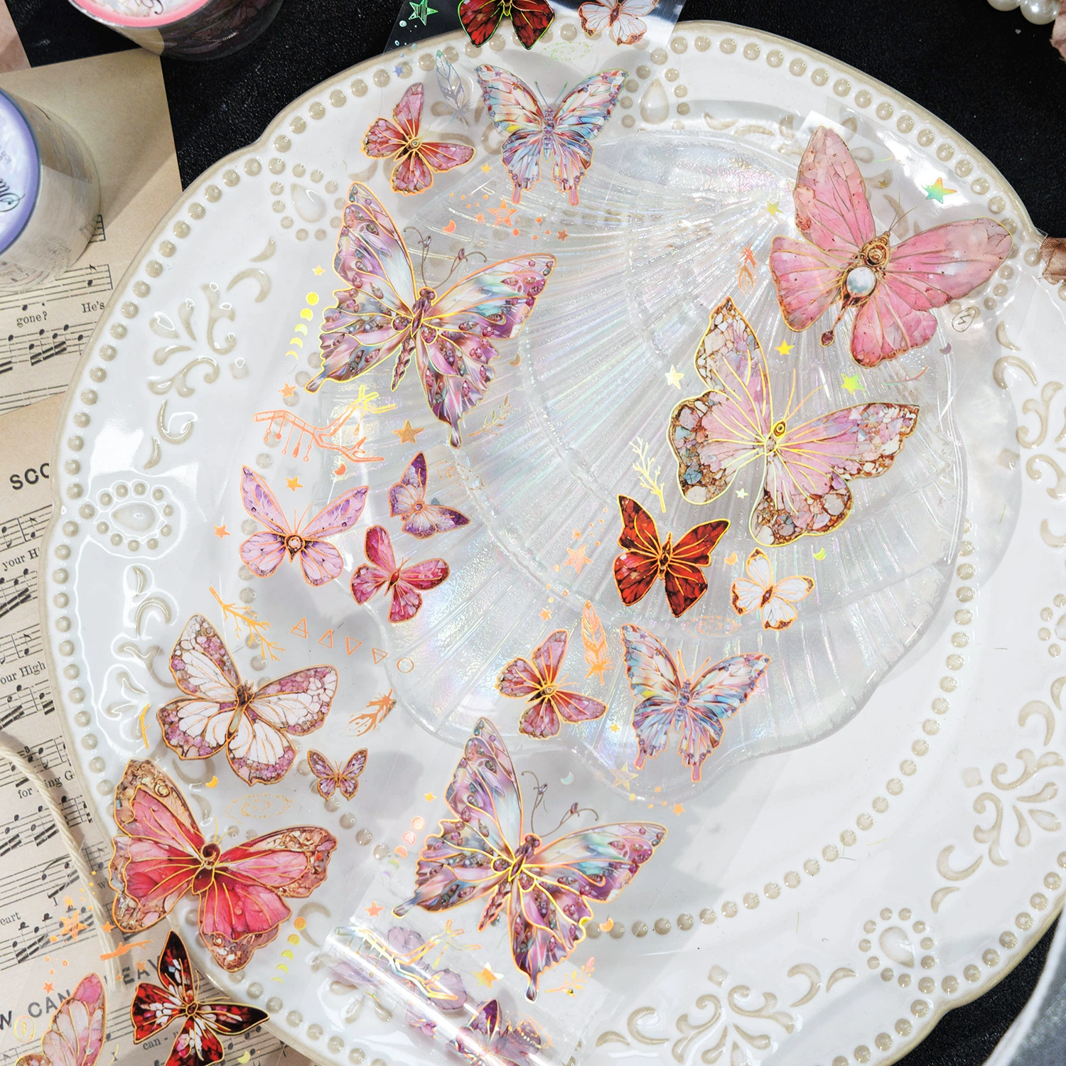 Древний древний лес ПЭТ лента ледяной кристалл бабочки серии