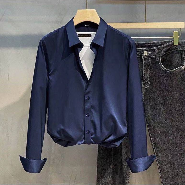 TikTok Net Red Youth Slim chaqueta de manga larga de estilo coreano camisa de diseño antiarrugas sin planchar para hombres