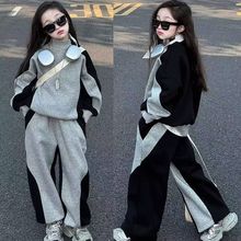 秋季新款儿童半高领卫衣卫裤中小女童糖果拼接色时尚休闲运动套装