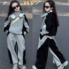 秋季新款儿童半高领卫衣卫裤中小女童糖果拼接色时尚休闲运动套装