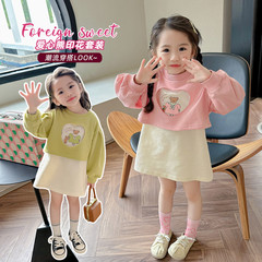 女童卡通印花套裝2024春季新款洋氣時髦兒童裝女寶寶休閒兩件套潮