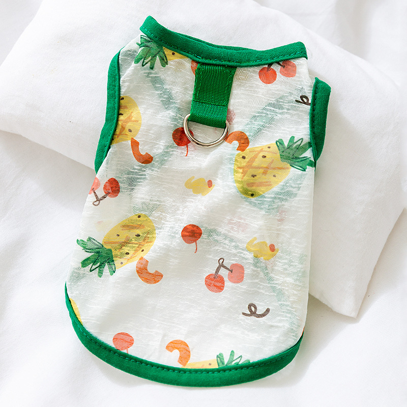 Primavera y verano perros delgados transpirables piña fruta chaleco de dibujos animados de dos patas gatos que osos peluche ropa de perro mascota