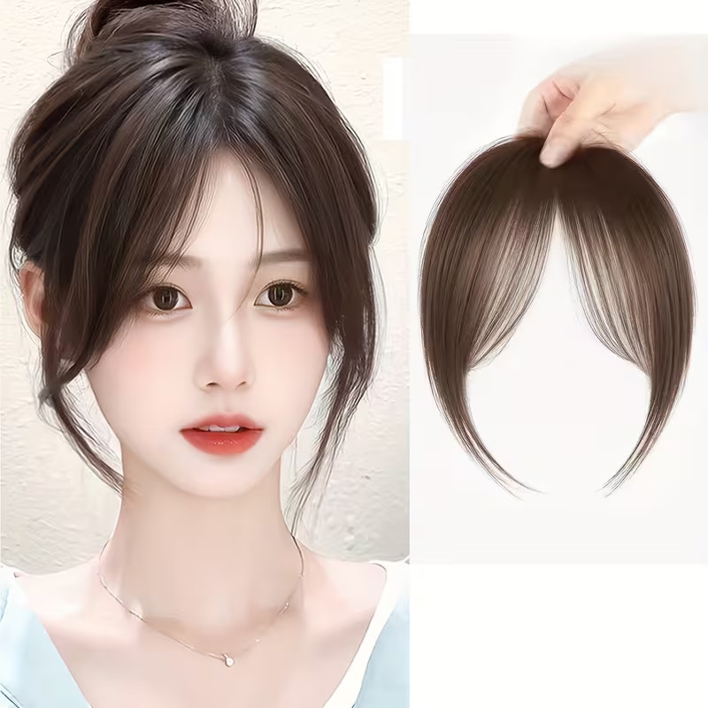 Natural-Looking Fake Bangs for Women, Thin and Lightweight French-Style Fake Bangs That Cover the Top of the Head and Forehead