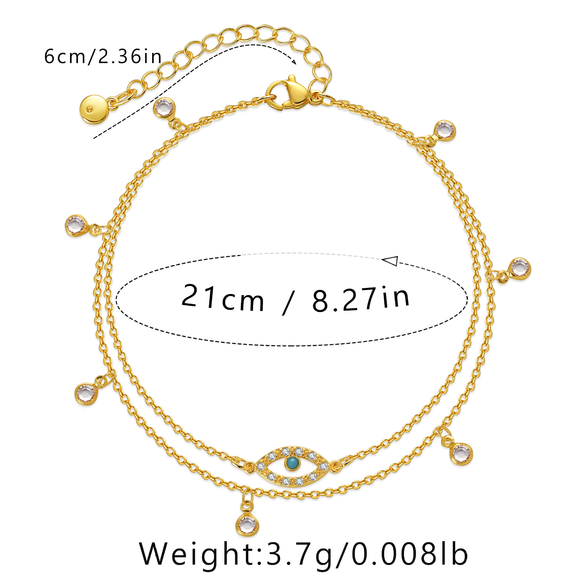 Fashion Round Devilu0027S Eye Copper Gold Plated Inlay Zircon Womenu0027S Anklet 1 Piece